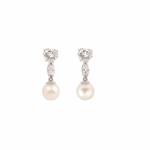 Boucles d'oreilles Boucles d'oreilles transformables en or gris, platine, diamants et perles 58 Facettes BO265