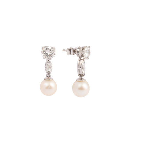 Boucles d'oreilles Boucles d'oreilles transformables en or gris, platine, diamants et perles 58 Facettes BO265