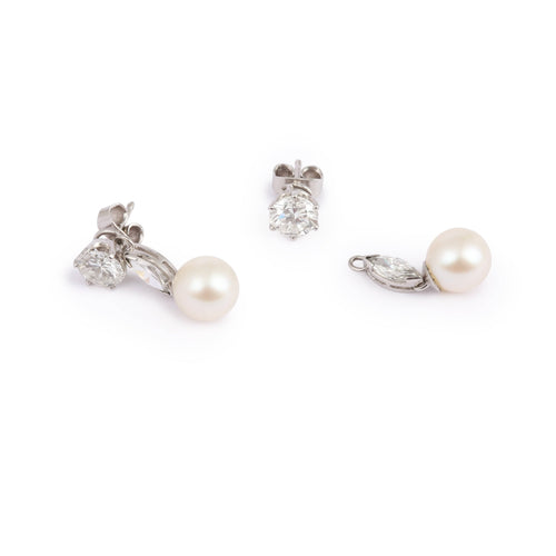 Boucles d'oreilles Boucles d'oreilles transformables en or gris, platine, diamants et perles 58 Facettes BO265