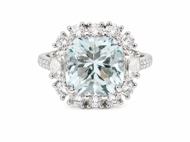 Bague 53.5 Bague entourage en or blanc, aigue-marine et diamants 58 Facettes 33802