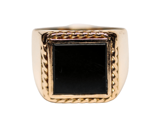 Bague 51 Chevalière carrée en onyx et or rouge 750 58 Facettes A12228