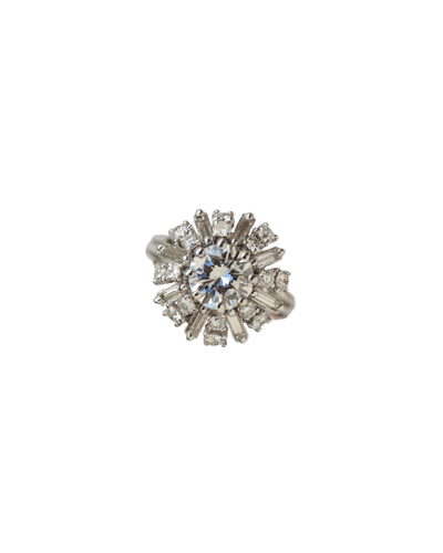 Bague 50.5 Bague marguerite cocktail en or blanc 750, platine et diamants, 1950 58 Facettes A12185
