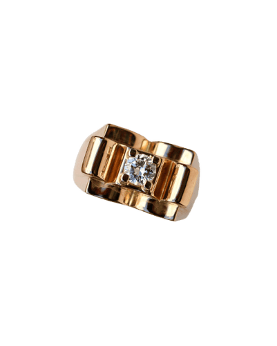 Bague 54.5 Bague Tank Solitaire en or rose 750 millièmes avec diamant taille ancienne 58 Facettes A12094