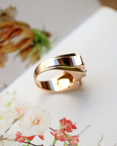 Bague 54.5 Bague Tank Solitaire en or rose 750 millièmes avec diamant taille ancienne 58 Facettes A12094
