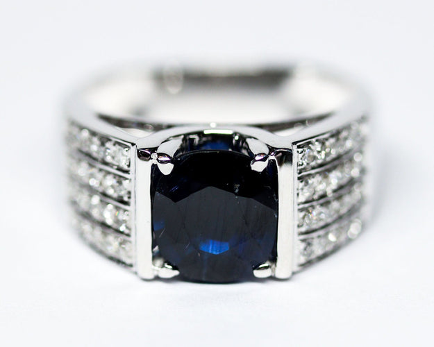Bague 59 Bague ruban en or blanc 750, saphir ovale et diamants 58 Facettes A12174