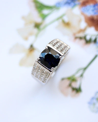 Bague 59 Bague ruban en or blanc 750, saphir ovale et diamants 58 Facettes A12174