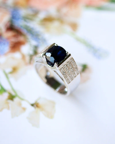 Bague 59 Bague ruban en or blanc 750, saphir ovale et diamants 58 Facettes A12174