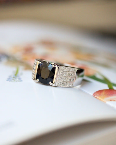 Bague 59 Bague ruban en or blanc 750, saphir ovale et diamants 58 Facettes A12174