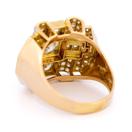 Bague 58 Bague plaque géométrique rétro en or jaune 18k, platine et diamants 58 Facettes A4F65C224C8A4F5F969A6C561F2E79AA