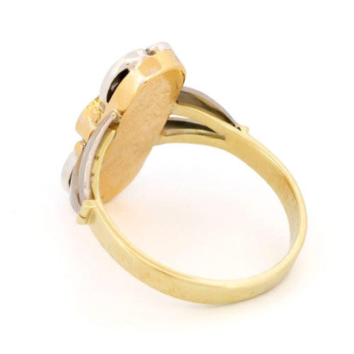 Bague 56 Bague Art déco en or jaune et blanc 14k, saphir et diamants taille rose 58 Facettes CEF12668139F47BAB5765912EA1DCAE0