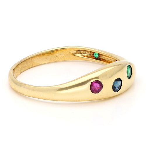 54.5 Bague gypsy vintage en or 18 carats, diamants, émeraude, saphir et rubis 58 Facettes 0E5181437754487B82357F63AD154450
