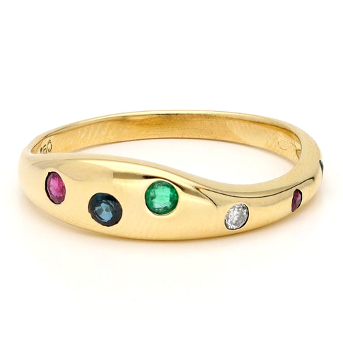 Bague 54.5 Bague gypsy vintage en or 18 carats, diamants, émeraude, saphir et rubis 58 Facettes 0E5181437754487B82357F63AD154450