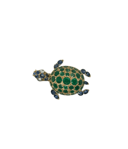 Broche Gübelin - Broche tortue en or jaune, émeraudes, saphirs et diamants 58 Facettes Gubelin