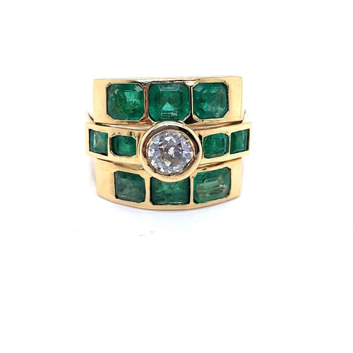 Bague 58 Tank - Bague en or jaune, émeraudes et diamant 58 Facettes 00986