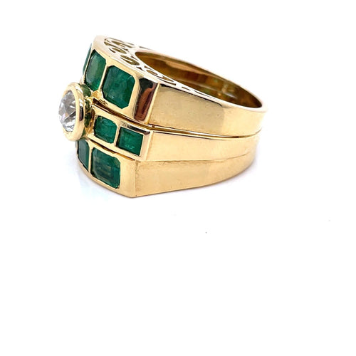 Bague 58 Tank - Bague en or jaune, émeraudes et diamant 58 Facettes 00986
