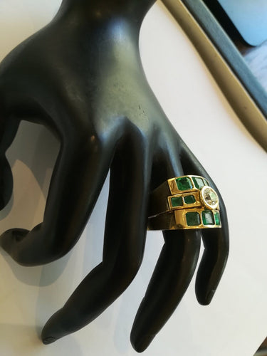Bague 58 Tank - Bague en or jaune, émeraudes et diamant 58 Facettes 00986