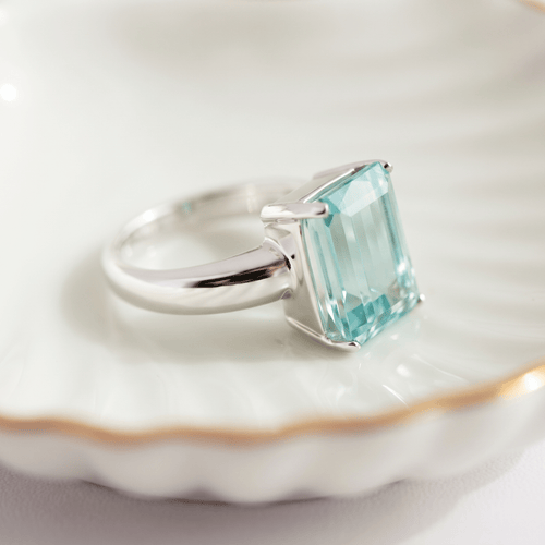 Bague 57 Bague en or blanc 585 avec aigue-marine 5,70 ct 58 Facettes HJ062614