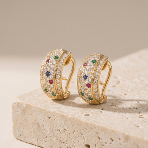 Boucles d'oreilles Boucles d'oreilles demi-créoles en or jaune, diamants et pierres de couleur 58 Facettes HJ062611