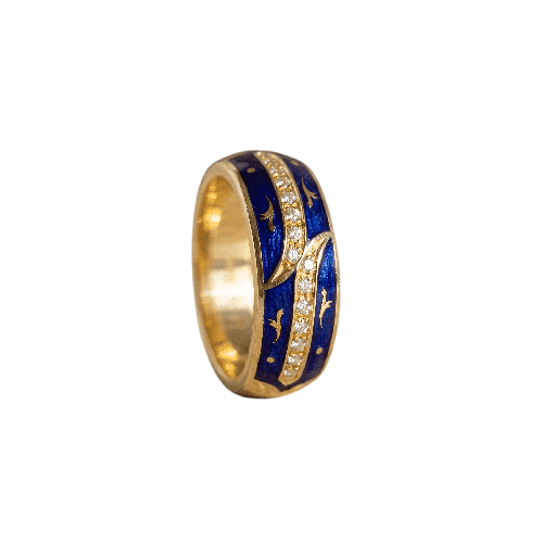 Bague 61.5 Fabergé - Bague en or jaune, émail bleu et diamants 58 Facettes HJ062602