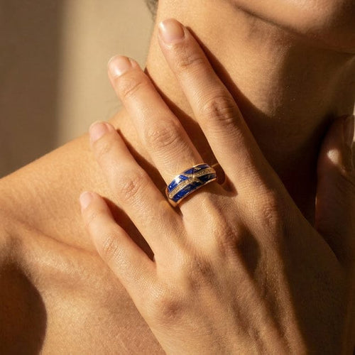 Bague 61.5 Fabergé - Bague en or jaune, émail bleu et diamants 58 Facettes HJ062602