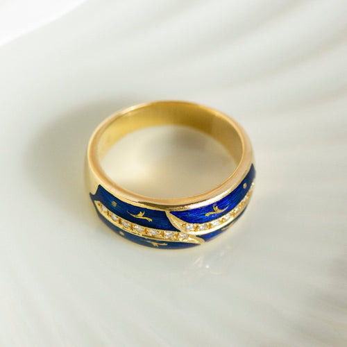 Bague 61.5 Fabergé - Bague en or jaune, émail bleu et diamants 58 Facettes HJ062602
