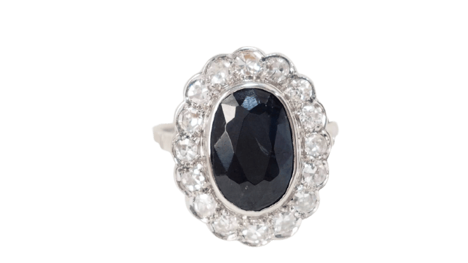 Bague Bague Pompadour en platine, saphir et diamants 58 Facettes 32635