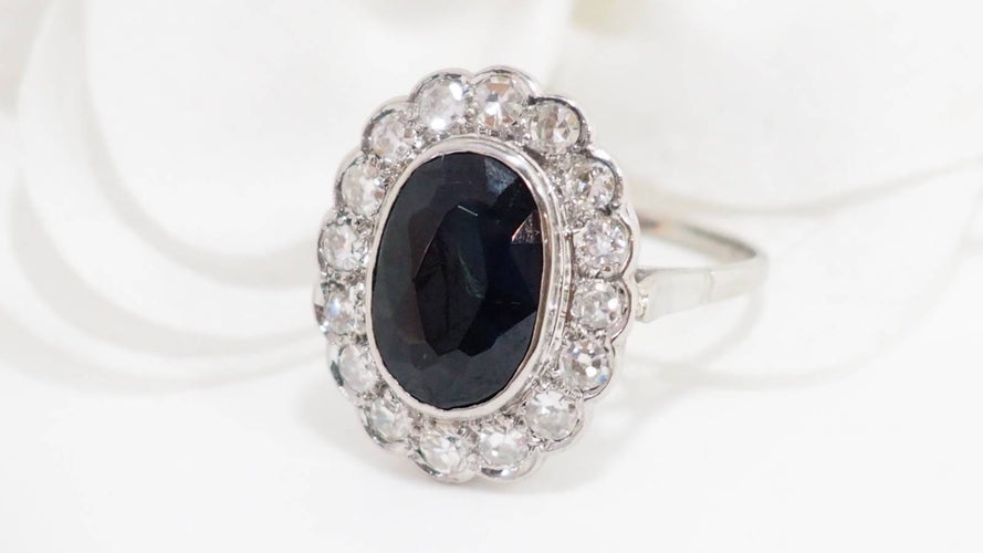Bague Bague Pompadour en platine, saphir et diamants 58 Facettes 32635