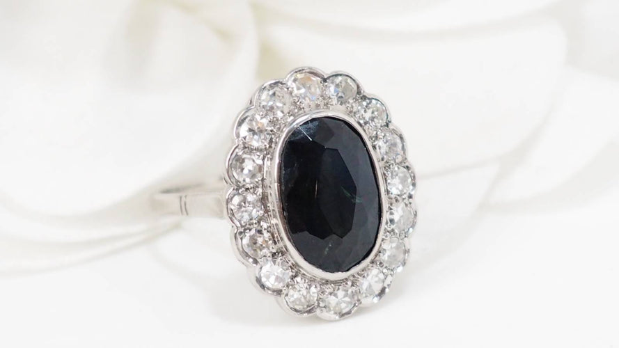 Bague Bague Pompadour en platine, saphir et diamants 58 Facettes 32635