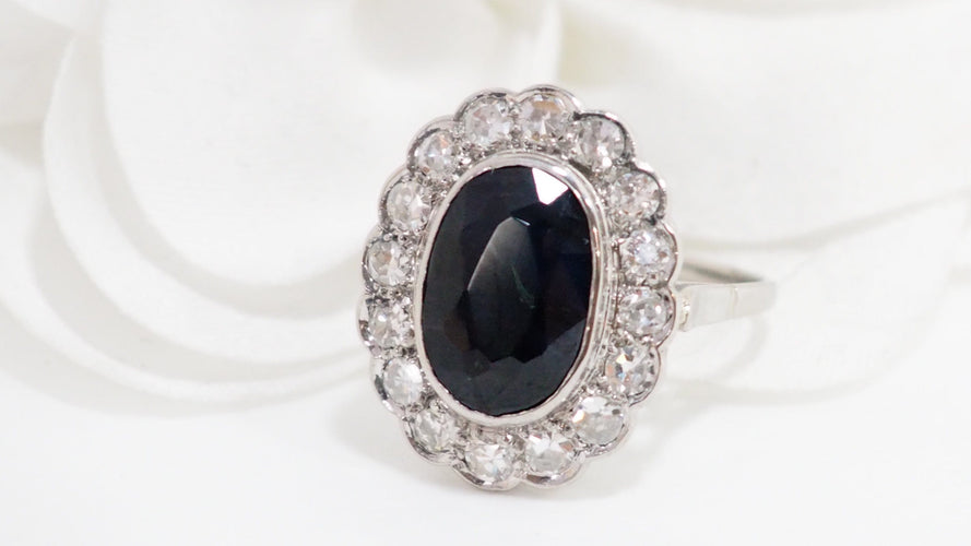Bague Bague Pompadour en platine, saphir et diamants 58 Facettes 32635