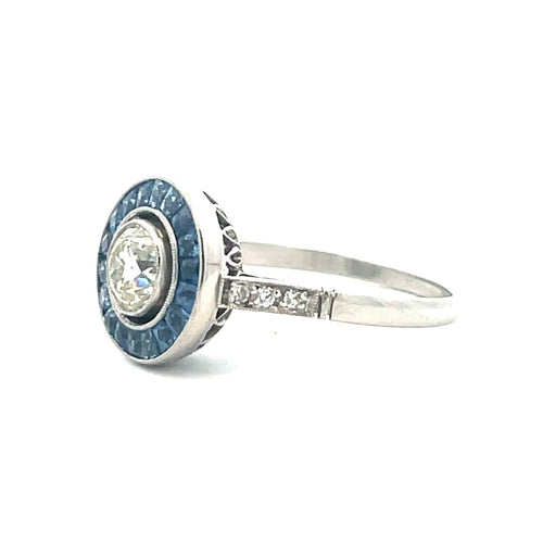 Bague 54 Bague cible en platine avec saphir et diamant 58 Facettes