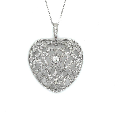 Pendentif Pendentif cœur Art déco en platine et diamants 58 Facettes