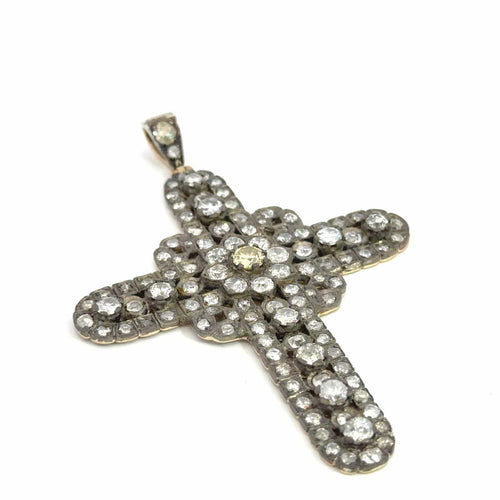 Collier Collier pendentif croix en argent et or 14K avec diamant taille ancienne 58 Facettes