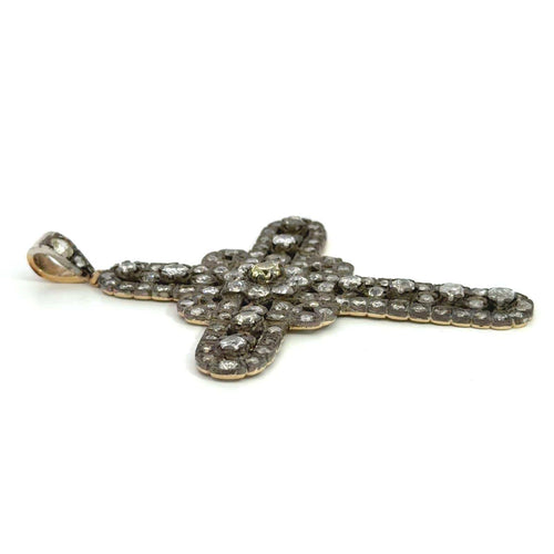 Collier Collier pendentif croix en argent et or 14K avec diamant taille ancienne 58 Facettes