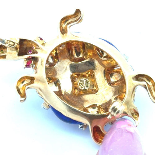 Broche Broche tortue en or 18 carats, émail, diamants et rubis 58 Facettes