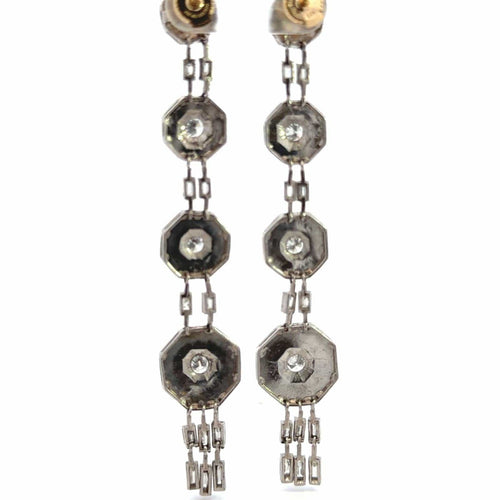 Boucles d'oreilles Art déco - Boucles d'oreilles pendantes en platine, onyx et diamants 58 Facettes