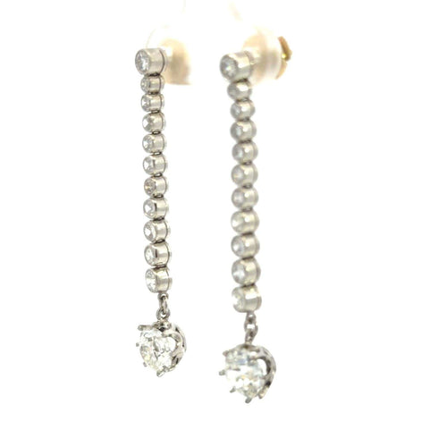 Boucles d'oreilles Art déco - Boucles d'oreilles pendantes en platine et diamants 58 Facettes