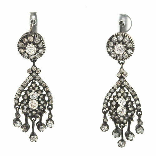 Boucles d'oreilles Georgian - Boucles d'oreilles chandelier en argent et diamants 58 Facettes