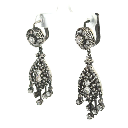 Boucles d'oreilles Georgian - Boucles d'oreilles chandelier en argent et diamants 58 Facettes
