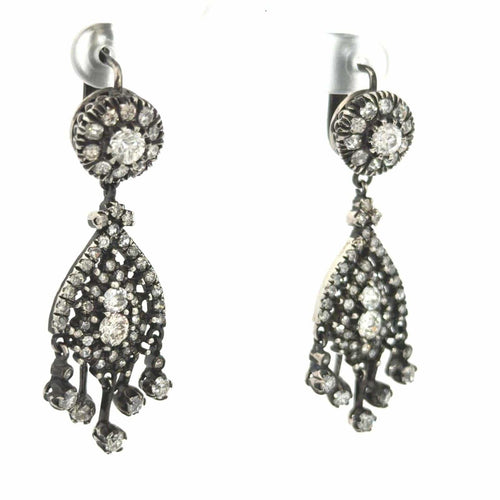 Boucles d'oreilles Georgian - Boucles d'oreilles chandelier en argent et diamants 58 Facettes