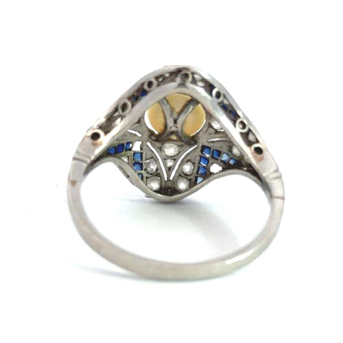 Bague 54 Art déco - Bague en platine avec perle, diamants et saphirs 58 Facettes