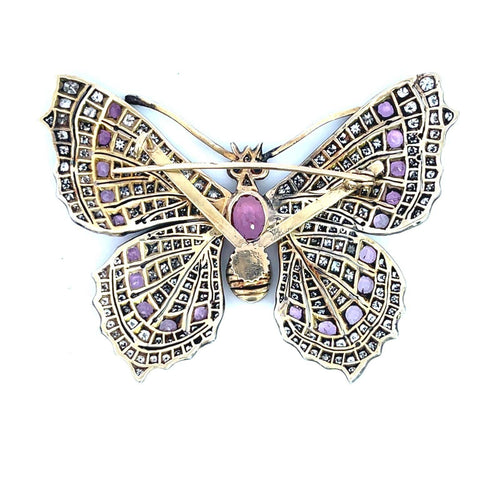 Broche Broche papillon en argent et or, diamants et tourmalines 58 Facettes