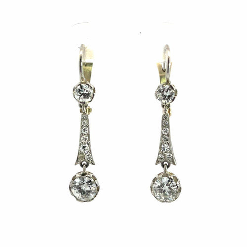Boucles d'oreilles Boucles d'oreilles pendantes édouardiennes en or, platine et diamants 58 Facettes