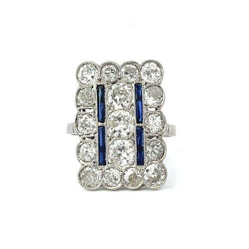 Bague 51 Art déco - Bague en platine, diamants et saphirs 58 Facettes