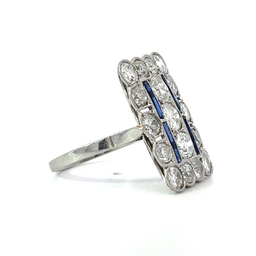 Bague 51 Art déco - Bague en platine, diamants et saphirs 58 Facettes