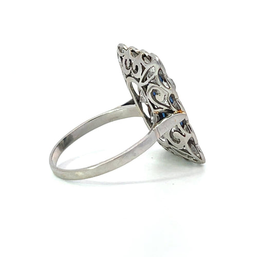 Bague 51 Art déco - Bague en platine, diamants et saphirs 58 Facettes