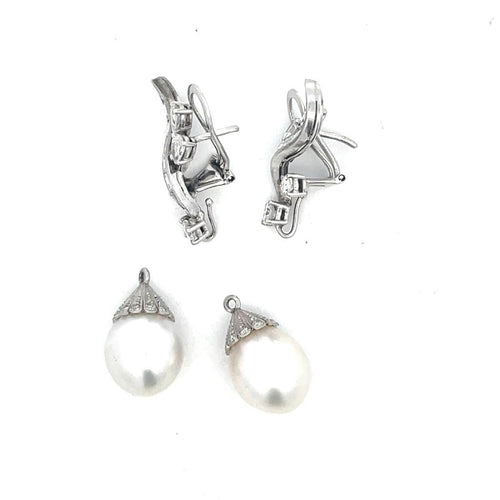 Boucles d'oreilles Boucles d'oreilles pendantes 1950 en platine, perles et diamants 58 Facettes