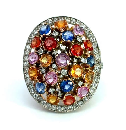 Bague 56 Bague en or 18 carats et platine, saphirs multicolores et diamants 58 Facettes