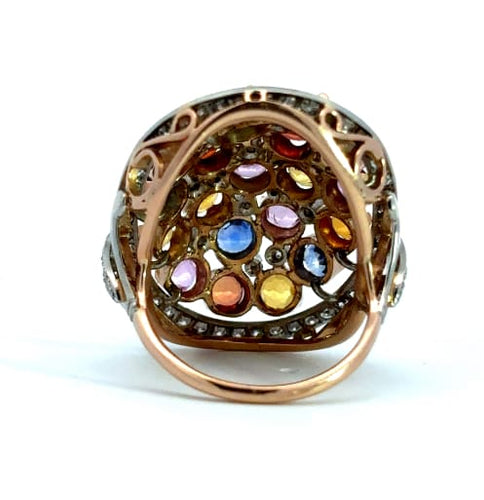 Bague 56 Bague en or 18 carats et platine, saphirs multicolores et diamants 58 Facettes