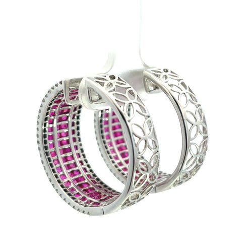 Boucles d'oreilles Boucles d'oreilles créoles en or 18 carats, rubis et diamants 58 Facettes