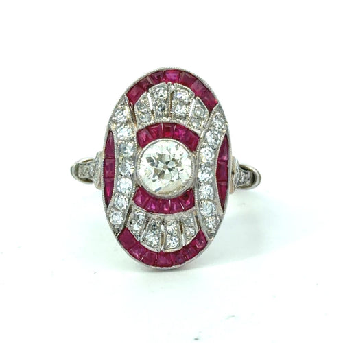 Bague 54 Bague Art déco en or et platine, rubis et diamant 58 Facettes